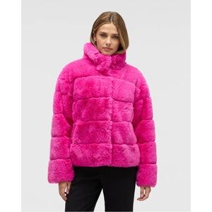 NVLT Eva Wide Stripe Faux Fur Cropped Jacket S